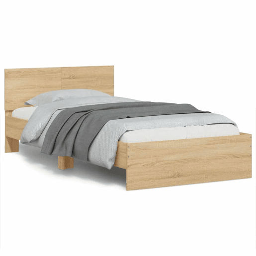 Estrutura de cama de solteiro moderno c cabeceiraluzes LED 100x200cm carvalho sonoma