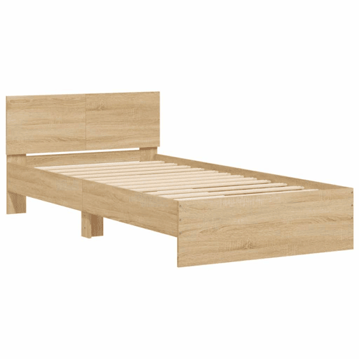 Estrutura de cama de solteiro moderno c cabeceiraluzes LED 100x200cm carvalho sonoma