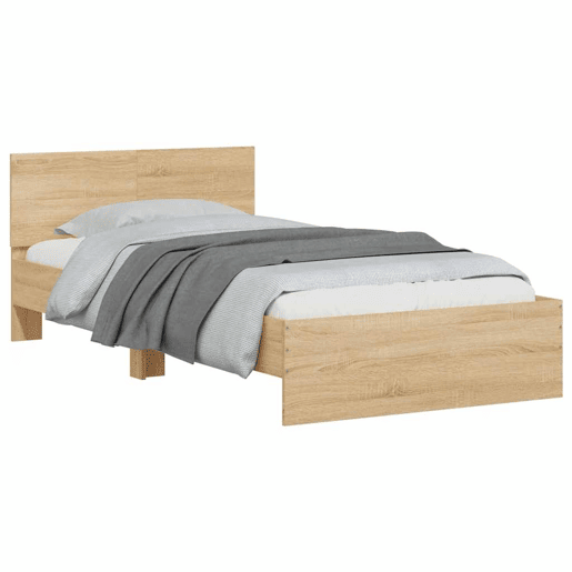 Estrutura de cama de solteiro moderno c cabeceiraluzes LED 100x200cm carvalho sonoma