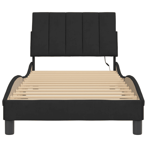 Estrutura de cama de solteiro para adultos com LED 80x200 cm veludo preto