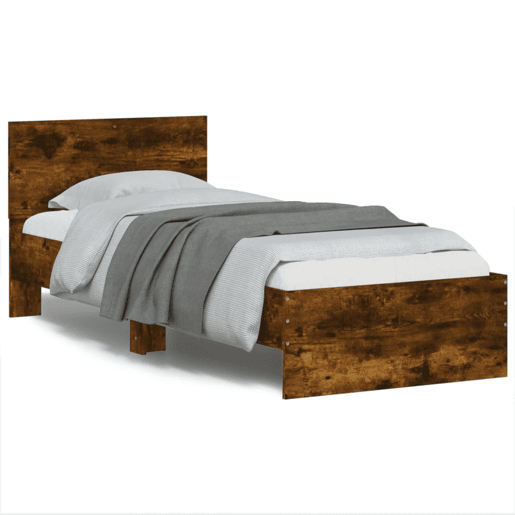 Estrutura de cama de solteiro moderno c cabeceiraluzes LED 90x200 cm carvalho fumado