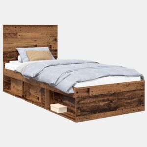 Estrutura de cama de solteiro para adultos com Cabeceira - Madeira antiga 100 x 200 cm