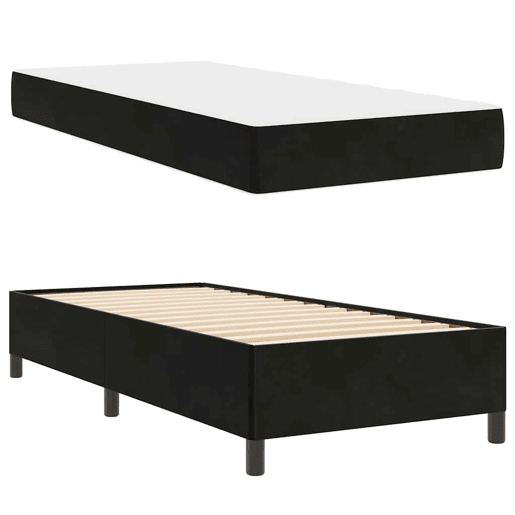 Estrutura de cama de solteiro para adultos com colchão Preto 90 x 190 cm tecido