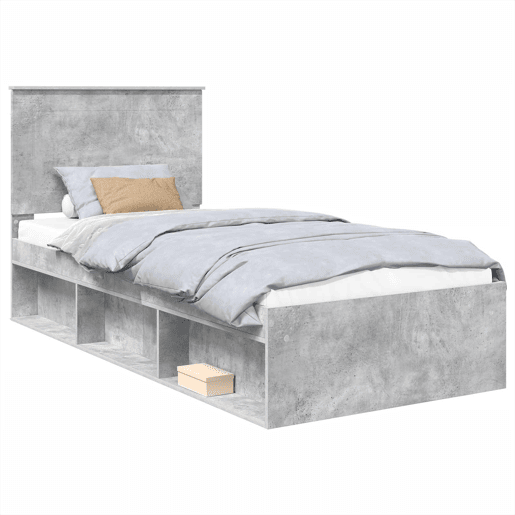 Estrutura de cama de solteiro para adultos com Cabeceira - Cinza Concreto 100 x 200 cm