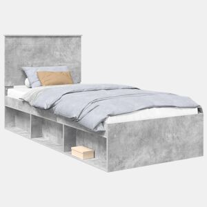 Estrutura de cama de solteiro para adultos com Cabeceira - Cinza Concreto 100 x 200 cm