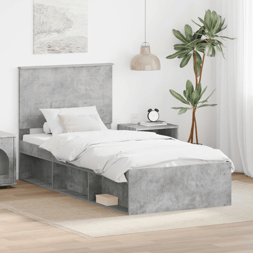 Estrutura de cama de solteiro para adultos com Cabeceira - Cinza Concreto 100 x 200 cm