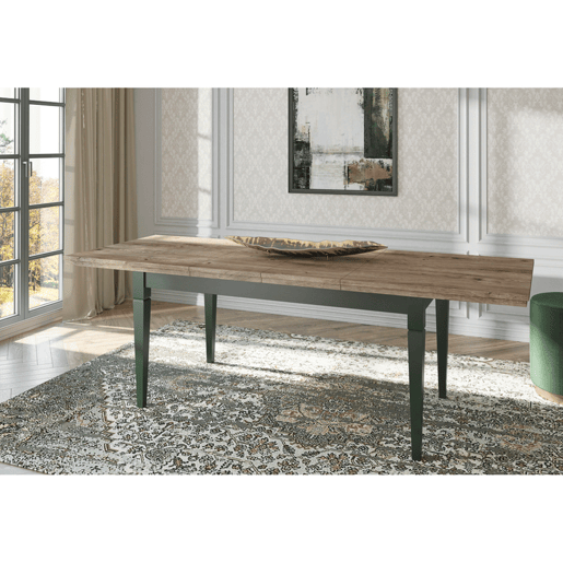 Mesa de jantar extensível 6 a 8 lugares Martin Verde e Madeira