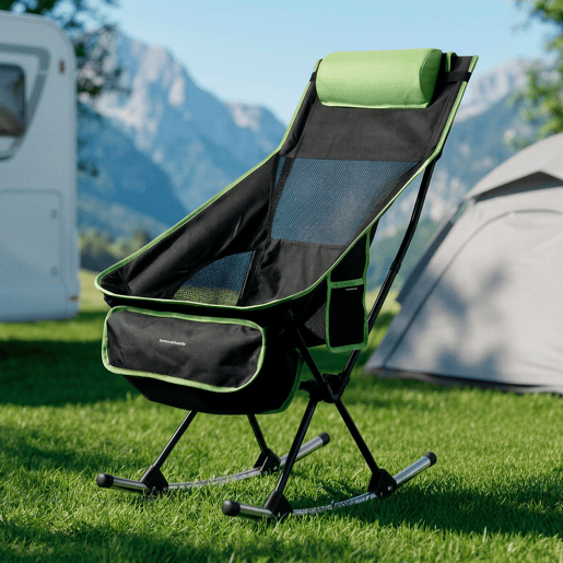 Cadeira de balanço dobrável camping com almofada e capa InnovaGoods Cadeira de balanço dobrável camping com almofada e capa InnovaGoods