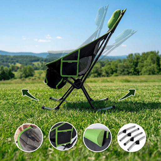 Cadeira de balanço dobrável camping com almofada e capa InnovaGoods Cadeira de balanço dobrável camping com almofada e capa InnovaGoods