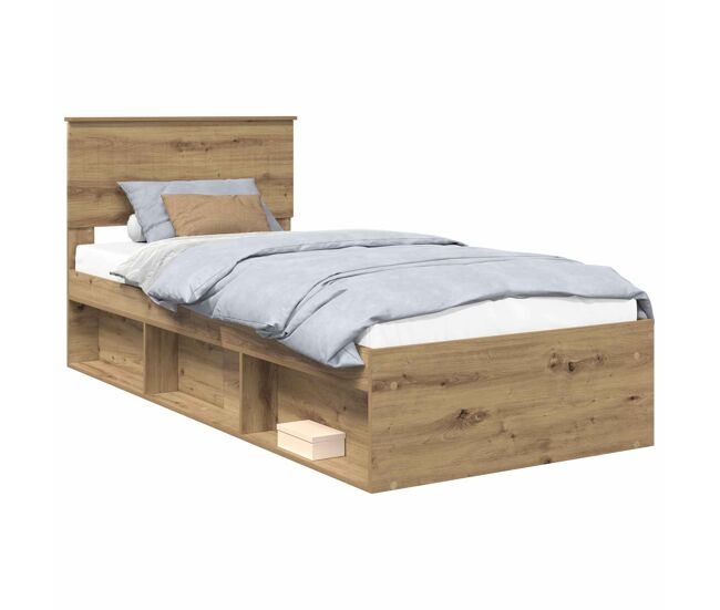 Estructura de cama simple para adultos con cabecera - roble artesanal 90 x 190 cm