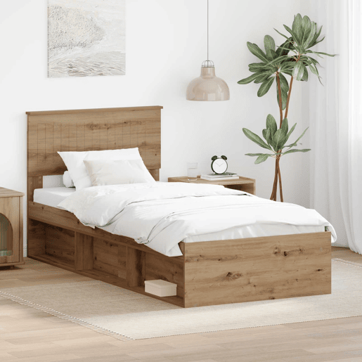 Estrutura de cama de solteiro moderno com cabeceira - Carvalho Artesanal 90 x 190 cm