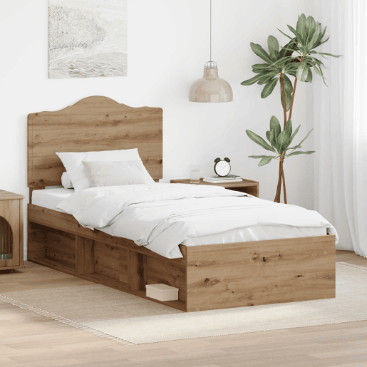 Estrutura de cama de solteiro moderno com cabeceira - Carvalho Artesanal 90 x 190 cm