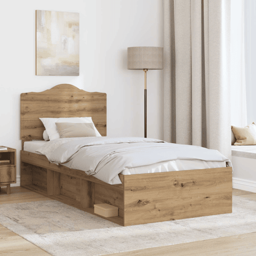 Estrutura de cama de solteiro moderno com cabeceira - Carvalho Artesanal 90 x 190 cm