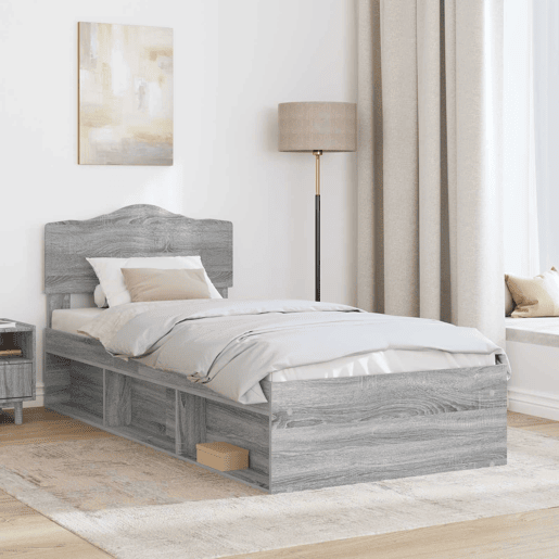 Estrutura de cama de solteiro com cabeceira - Cinza Sonoma 90 x 190 cm
