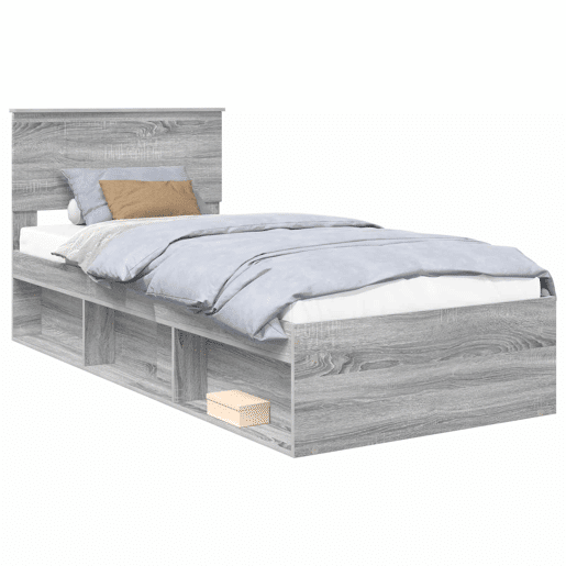 Estrutura de cama de solteiro com cabeceira - Cinza Sonoma 90 x 190 cm