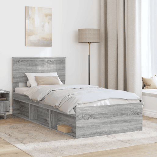 Estrutura de cama de solteiro com cabeceira - Cinza Sonoma 90 x 190 cm
