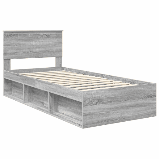 Estrutura de cama de solteiro com cabeceira - Cinza Sonoma 90 x 190 cm