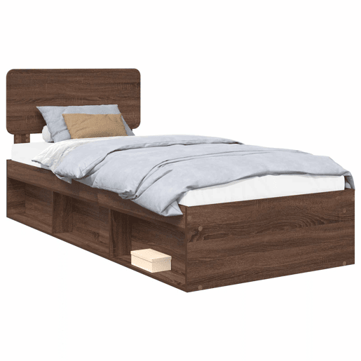 Estrutura de cama de solteiro moderno com cabeceira - Carvalho Marrom 90 x 190 cm