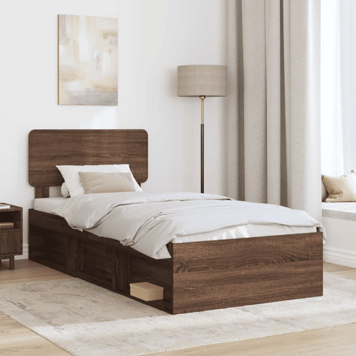 Estrutura de cama de solteiro moderno com cabeceira - Carvalho Marrom 90 x 190 cm