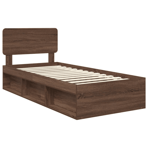 Estrutura de cama de solteiro moderno com cabeceira - Carvalho Marrom 90 x 190 cm
