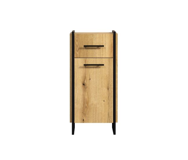 Mueble bajo de baño de 1 puerta, acabado roble y negro, alto 79 cm - ellie