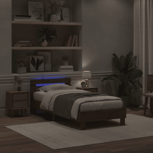 Estrutura de cama de solteiro para adultos de solteiro para adultos com led Carvalho Artesanal 100 x 200 cm