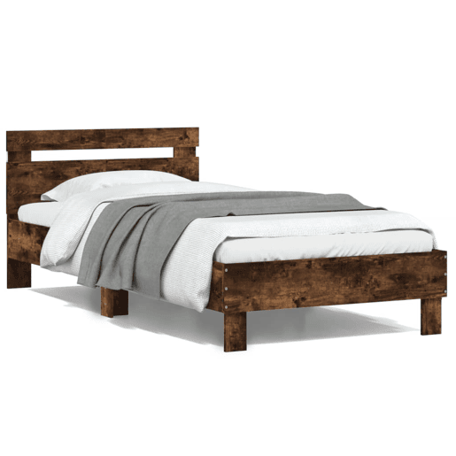 Estrutura de cama de solteiro moderno c cabeceiraluzes LED 100x200cm carvalho fumado