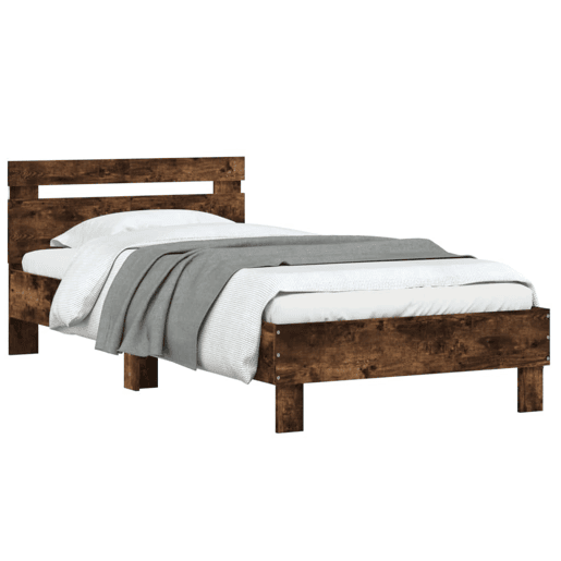 Estrutura de cama de solteiro moderno c cabeceiraluzes LED 100x200cm carvalho fumado