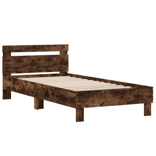 Estrutura de cama de solteiro moderno c cabeceiraluzes LED 100x200cm carvalho fumado