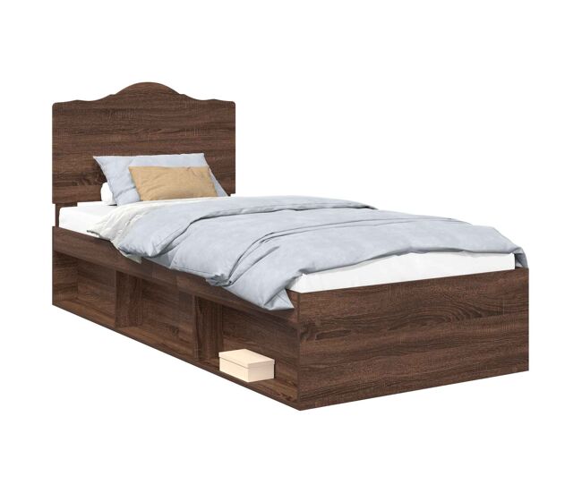 Estructura de cama simple para adultos con cabecera - roble marrón 90 x 190 cm