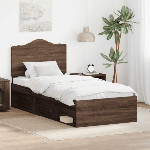 Estrutura de cama de solteiro moderno com cabeceira - Carvalho Marrom 90 x 190 cm