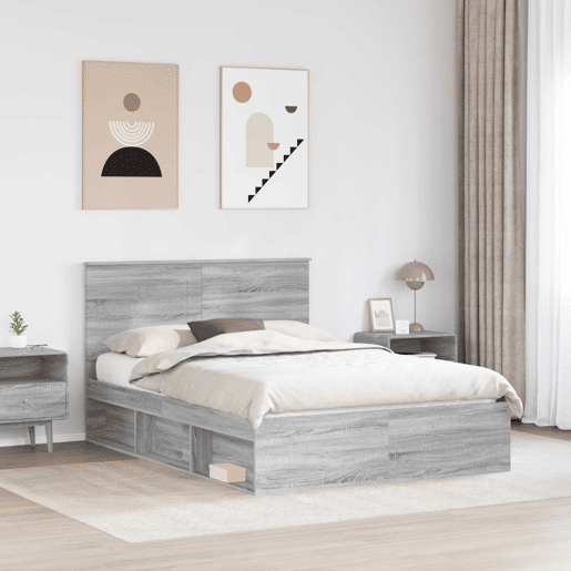 Estrutura da Cama de casal simple com cabeceira Cinza Sonoma 140 x 190 cm