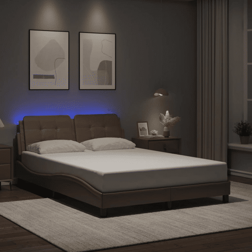 Estrutura de Cama de casal moderno com LED sem colchão Zadar 140x190 cm cappuccino