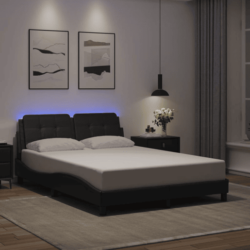 Estrutura de Cama de casal moderno com LED sem colchão Zadar 140x190 cm preto