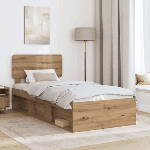 Estrutura de cama de solteiro moderno com cabeceira - Carvalho Artesanal 90 x 190 cm