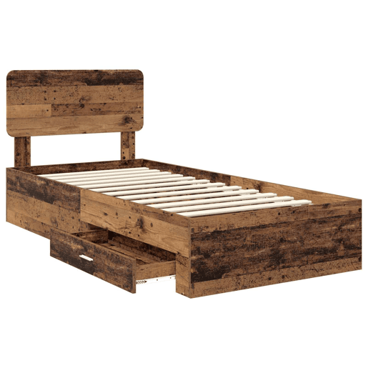 Estrutura de cama de solteiro para adultos Madeira antiga 90 x 190 cm Madeira processada