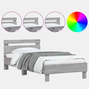 Estrutura de cama de solteiro moderno c cabeceiraluzes LED 100x200cm cinza sonoma
