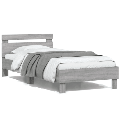 Estrutura de cama de solteiro moderno c cabeceiraluzes LED 100x200cm cinza sonoma