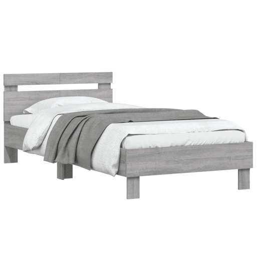 Estrutura de cama de solteiro moderno c cabeceiraluzes LED 100x200cm cinza sonoma