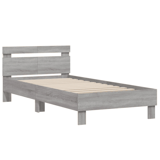 Estrutura de cama de solteiro moderno c cabeceiraluzes LED 100x200cm cinza sonoma