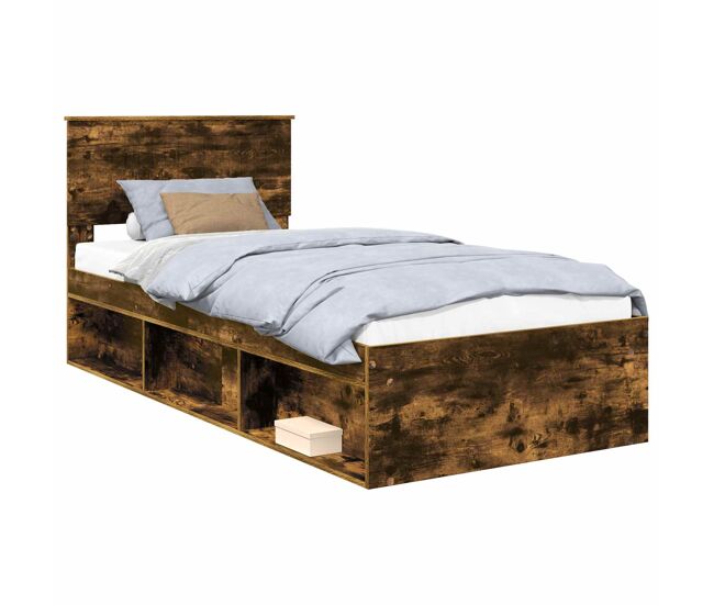 Estructura de cama simple para adultos con cabecera - roble ahumado 90 x 190 cm