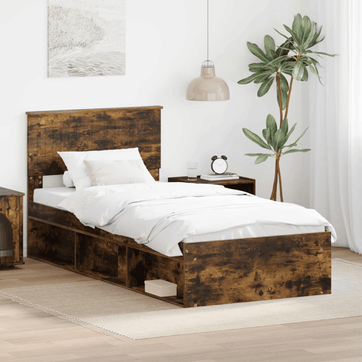 Estrutura de cama de solteiro para adultos com cabeceira Carvalho Defumado 90 x 190 cm