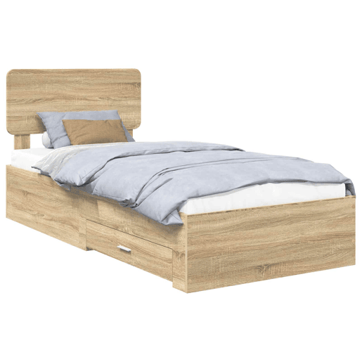 Estrutura de cama de solteiro moderno com cabeceira - Carvalho Sonoma 90 x 190 cm