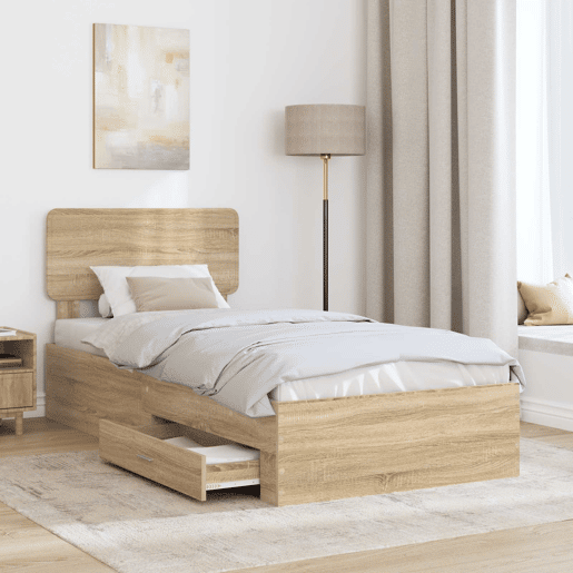 Estrutura de cama de solteiro moderno com cabeceira - Carvalho Sonoma 90 x 190 cm