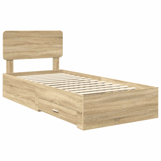 Estrutura de cama de solteiro moderno com cabeceira - Carvalho Sonoma 90 x 190 cm