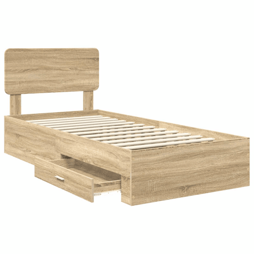 Estrutura de cama de solteiro moderno com cabeceira - Carvalho Sonoma 90 x 190 cm