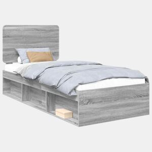Estrutura de cama de solteiro com cabeceira - Cinza Sonoma 90 x 190 cm