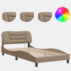 Estrutura de cama de solteiro para adultos com LED 100x200 cm cappuccino