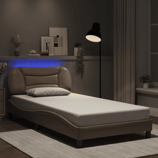 Estrutura de cama de solteiro para adultos com LED 100x200 cm cappuccino