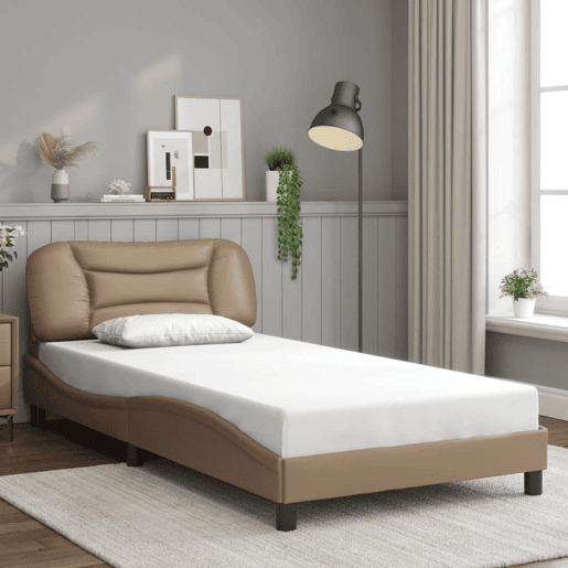 Estrutura de cama de solteiro para adultos com LED 100x200 cm cappuccino